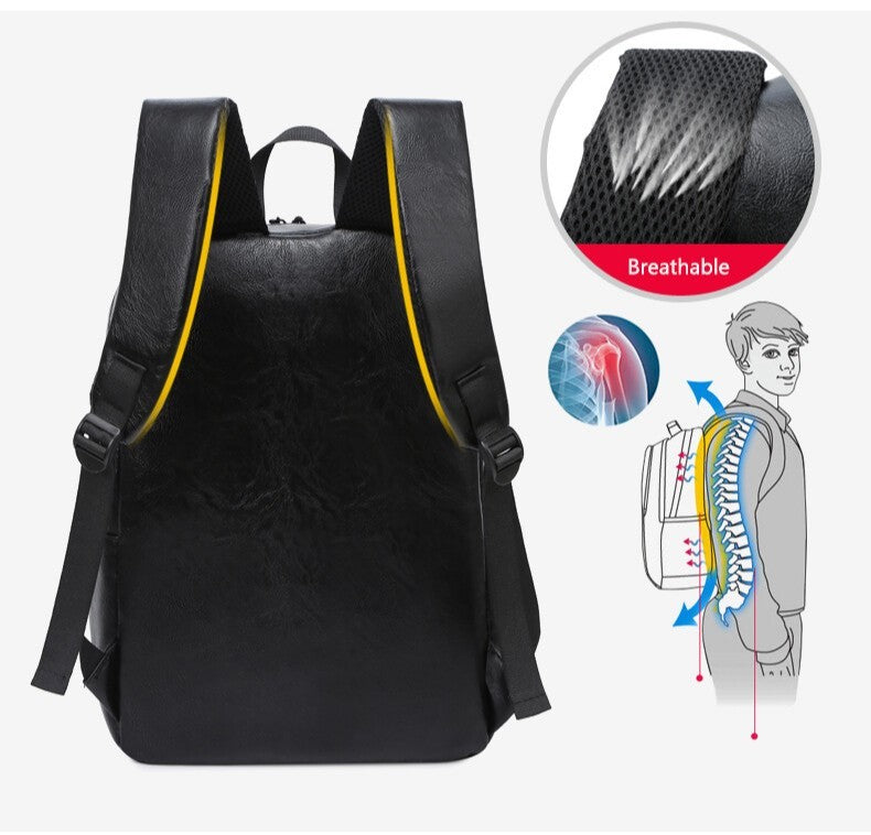 Men's Office Backpack 15.6" Laptop Leather Business Bag Work Travel Daypack