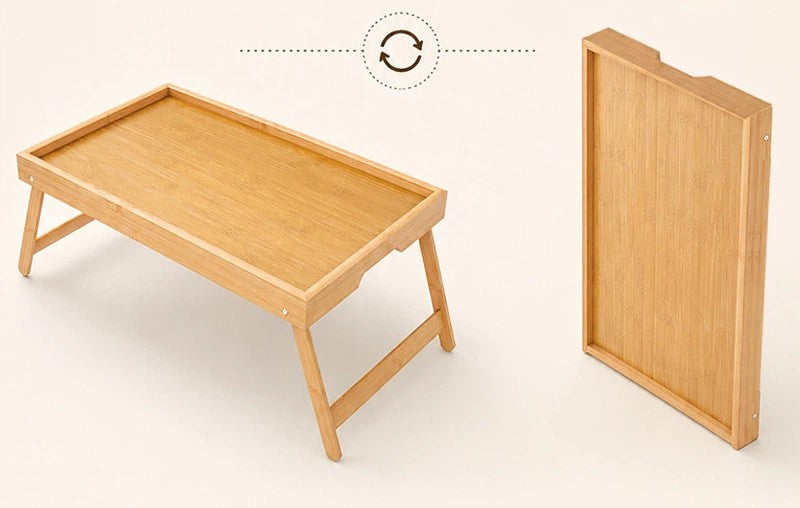 Bamboo Lap Tray Wooden Serving Breakfast Over Bed Table Tray with Folding Legs