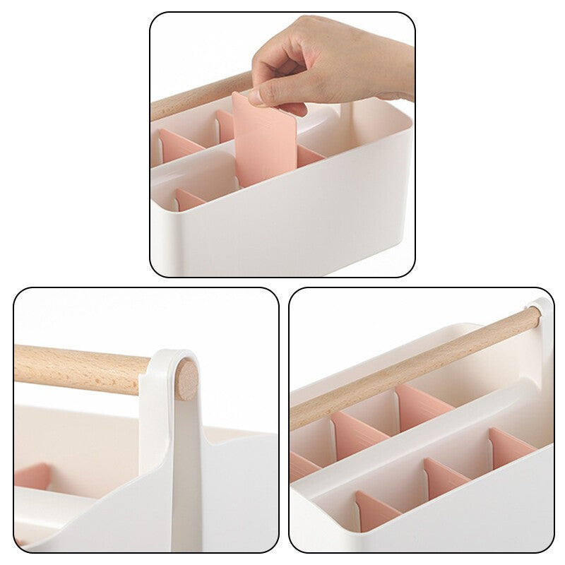 Stationery Pen Compartment Storage Box Wooden Handle Remote Control Storage Box