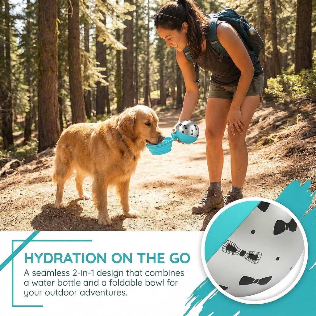 Foldable Pet Water Bottle for Travel, 2 in 1 Portable Dog Water Bottle with Bowl