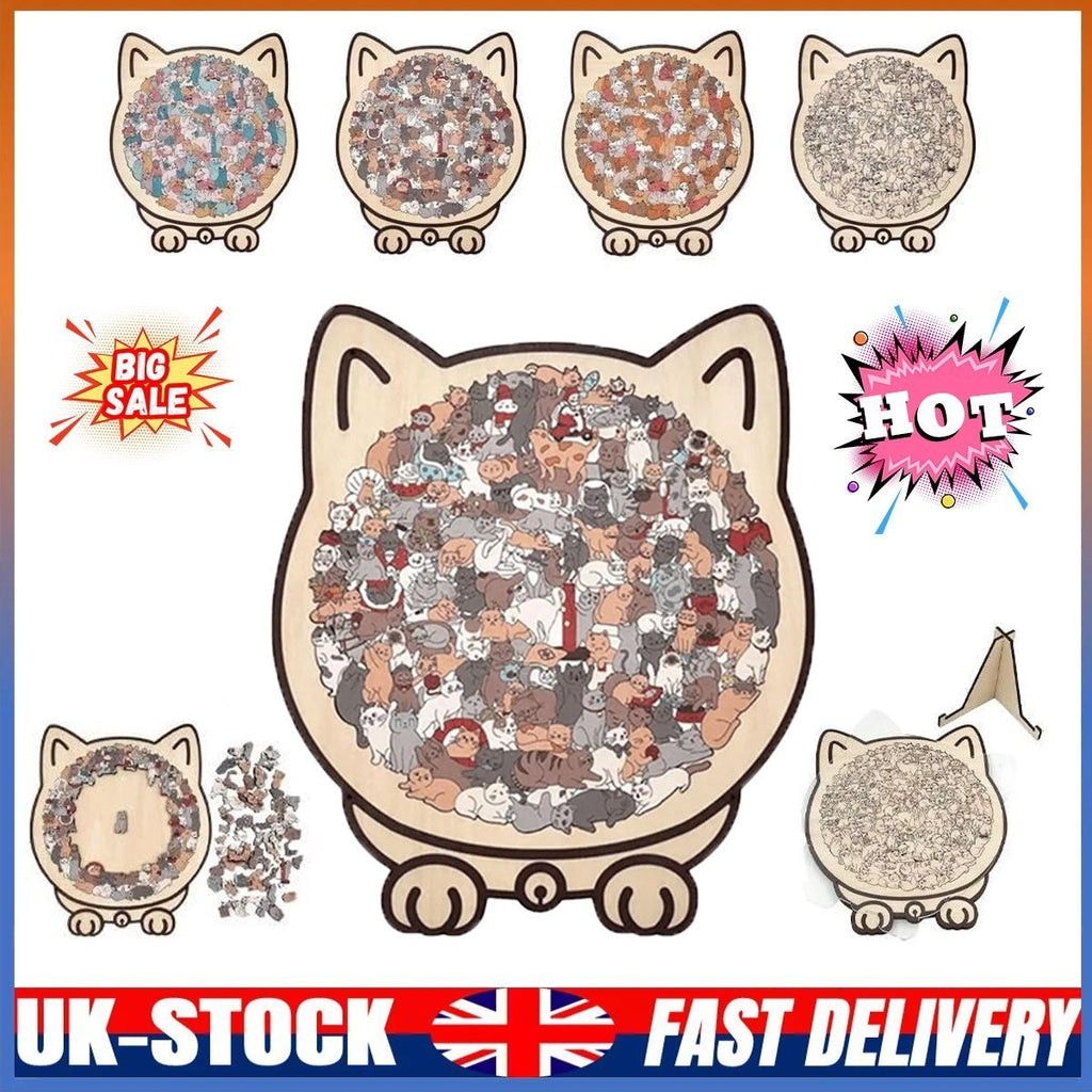 135-Piece Morandi-Colored Cat Shaped Wooden Jigsaw Puzzle, Cats Shaped Puzzles