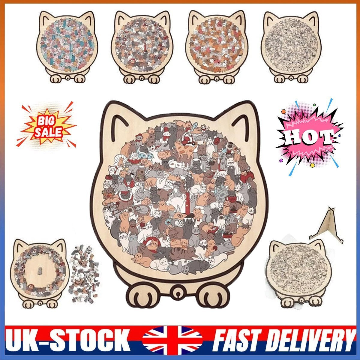 135-Piece Morandi-Colored Cat Shaped Wooden Jigsaw Puzzle, Cats Shaped Puzzles