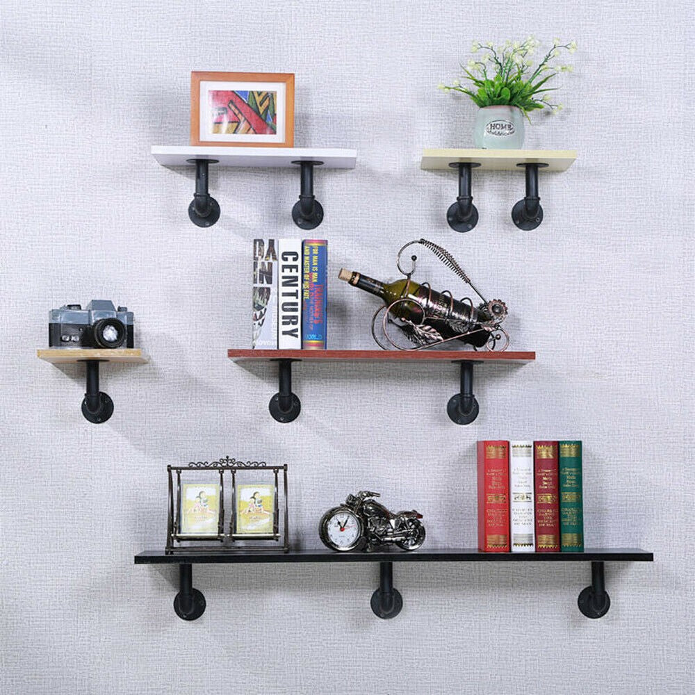 4-8X Pipe Shelf Brackets Industrial Iron Rustic Floating Shelves Storage Unit UK