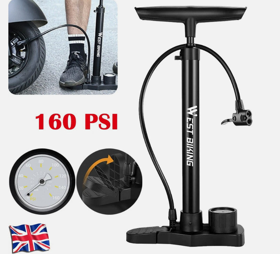 160psi MTB Road Bike Bicycle Tire Inflator Floor Pump Presta Schrader Valve UK