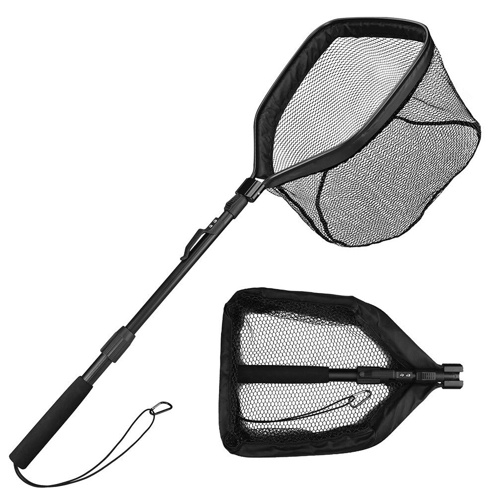 Rubber Coated Telescopic Landing Net Foldable Float Fly Trout Carp Fishing Net