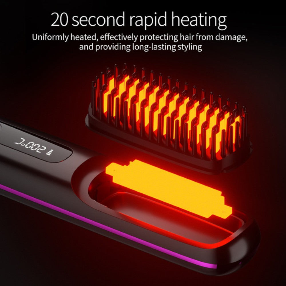 Go Brush Pro, Cordless Hair Straightener Comb, Ionic Heated Hair Brush, Ceramic~
