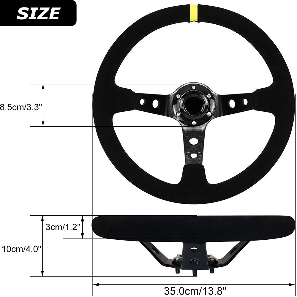 6 Bolt Steering Wheel 350mm Black Suede Fits for Race Rally Road Deep Dished UK