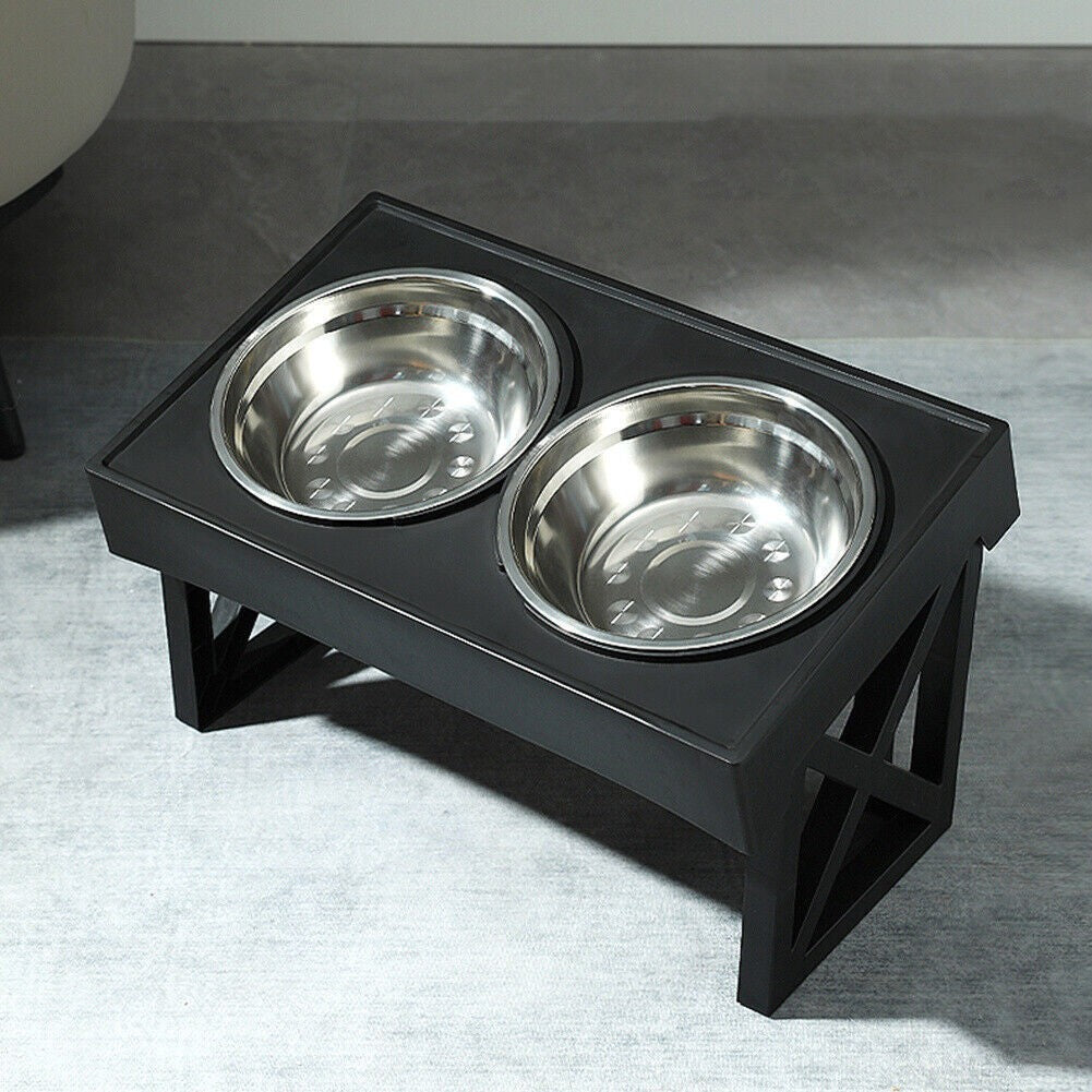 Adjustable Dog Raised Dog Bowl Stand 15° Tilt Elevated Feeder Double Dog Bowls