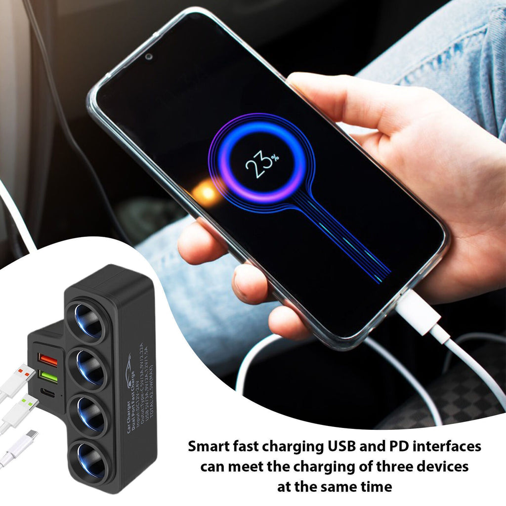 4 Way Multi Socket Car Cigarette Lighter Splitter USB Charger Adapter 12V 24V UK