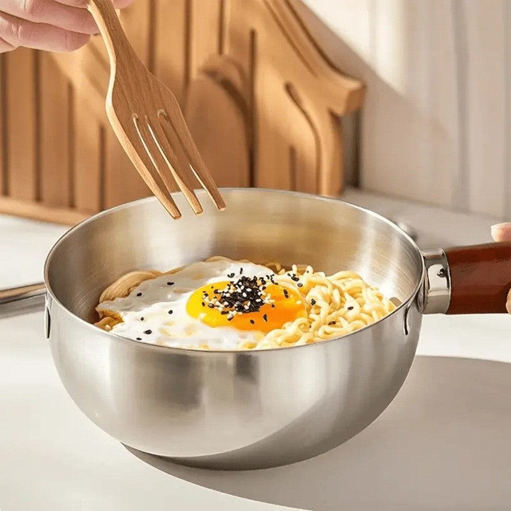 Heat Resistant Wooden Handle Stainless Steel Pot for Boiling Eggs and Milk