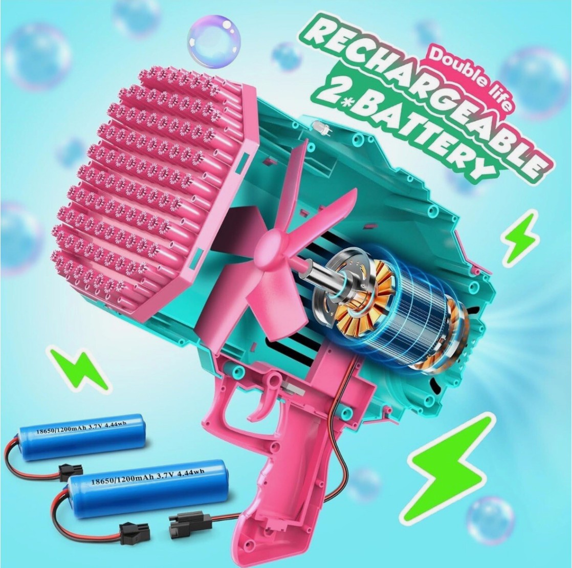 Bubble Machine Gun for Kids - 132 Holes Bubble Gun with Liquid, Outdoor & Indoor