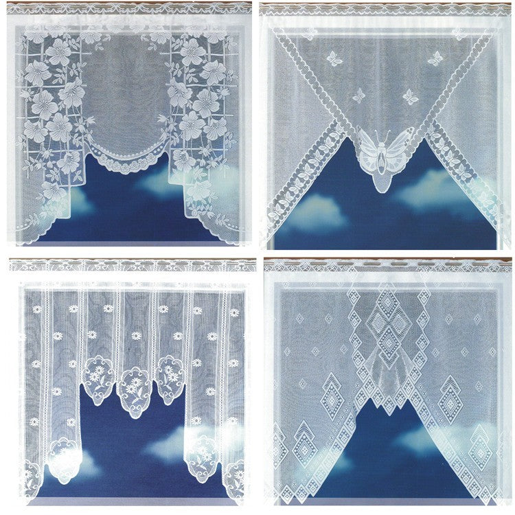White Translucent Coffee Curtain Warp Knitted Kitchen Lace Tulle 150x120cm