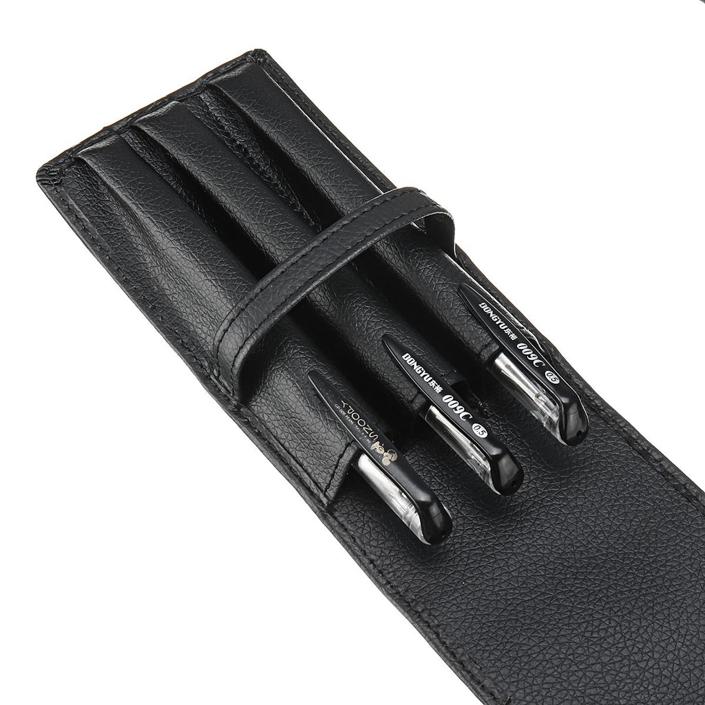 For 3 Pens Black Leather Pouch Roller Pen Case Stationery Holder Bag Storage