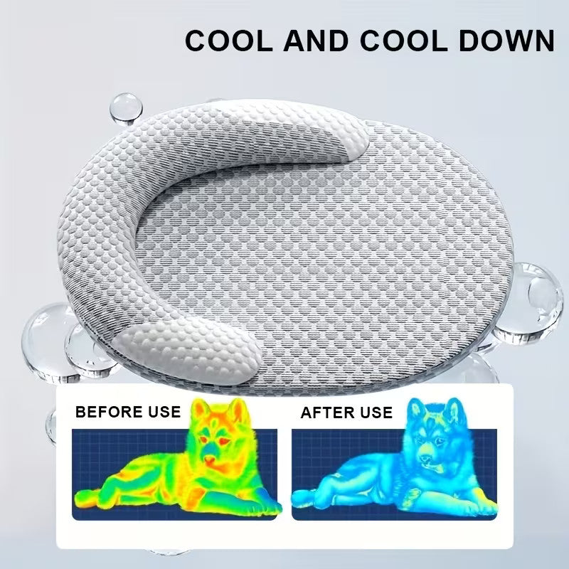 Summer Cooling Cat Bed, Breathable Dog Bed with Raised Neck Pillow Cooling Mat