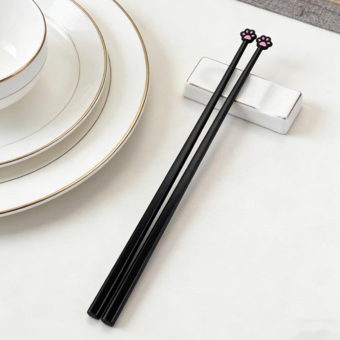 Black Cat Paw Print Chopsticks, Cute Lightweight Non Slip Reusable Tableware