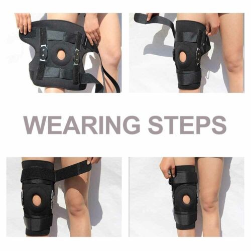 Hinged adjustable neoprene knee support brace with unique strap design