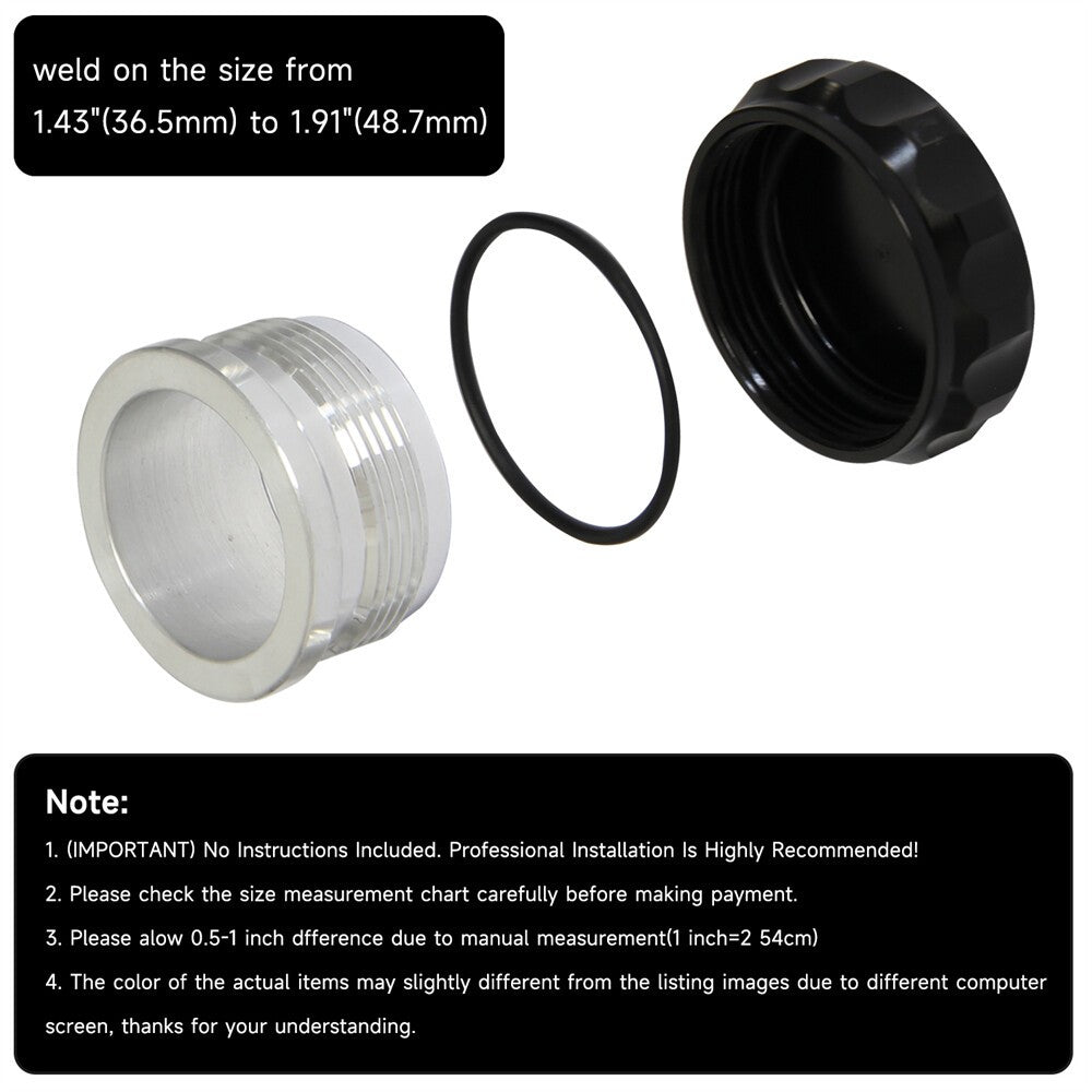 1.5" 37mm-48mm Aluminum Weld On Filler Neck And Cap Oil Fuel Water Tank Black
