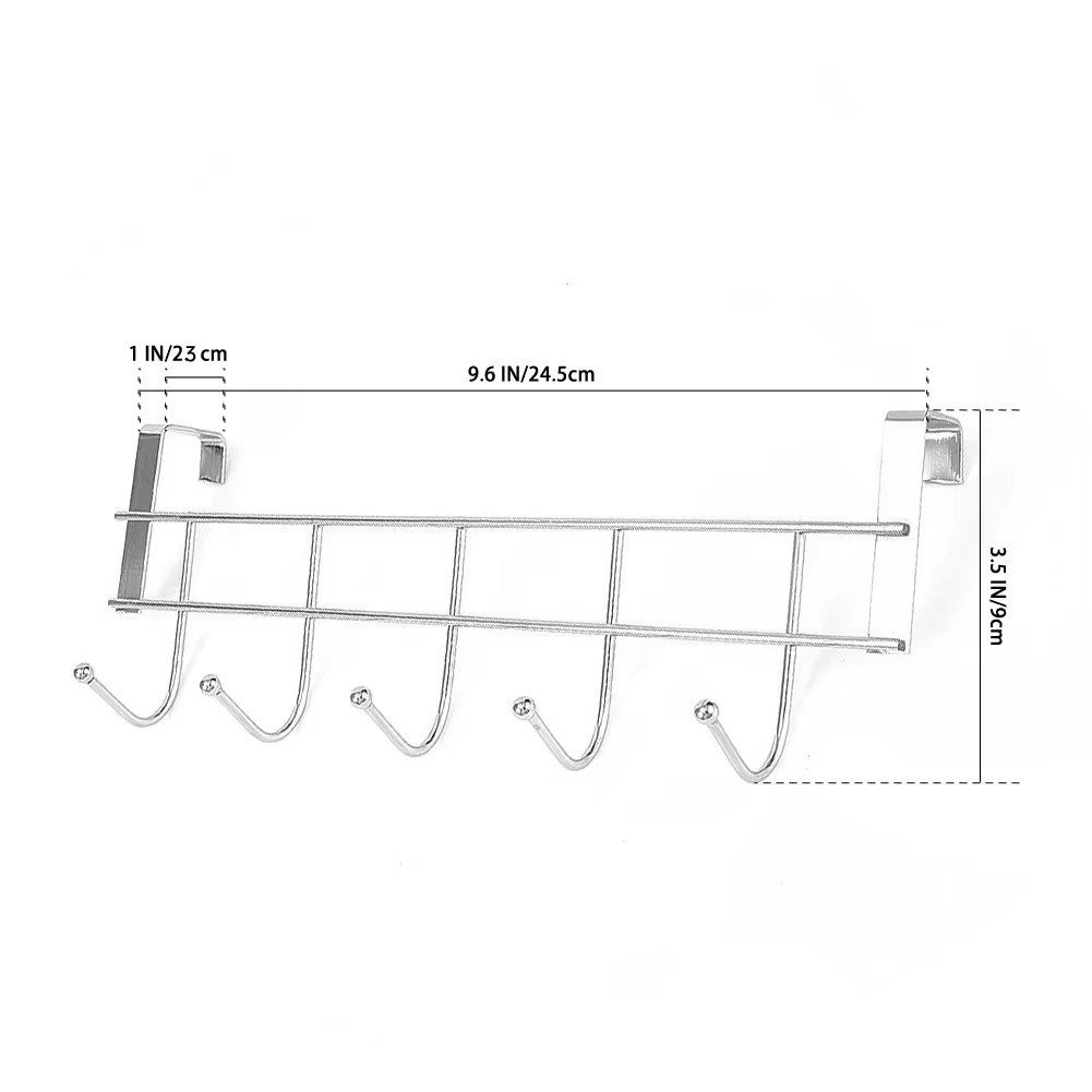 Stainless Steel 5 Hook Over Door Hanger Cabinet Towel Clothes Holder