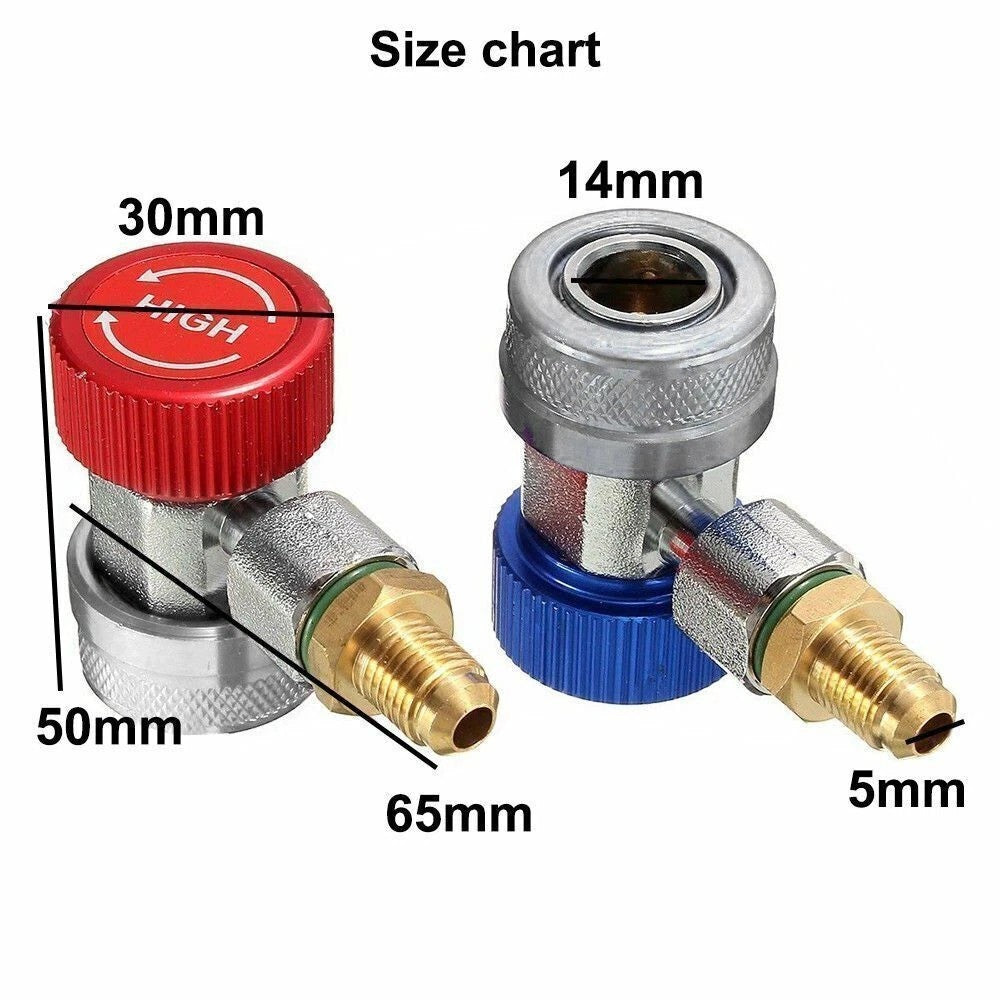 1/4" Car Air Con Connector Fit A/C Manifold Gauge Adapter R134A Low/High Coupler