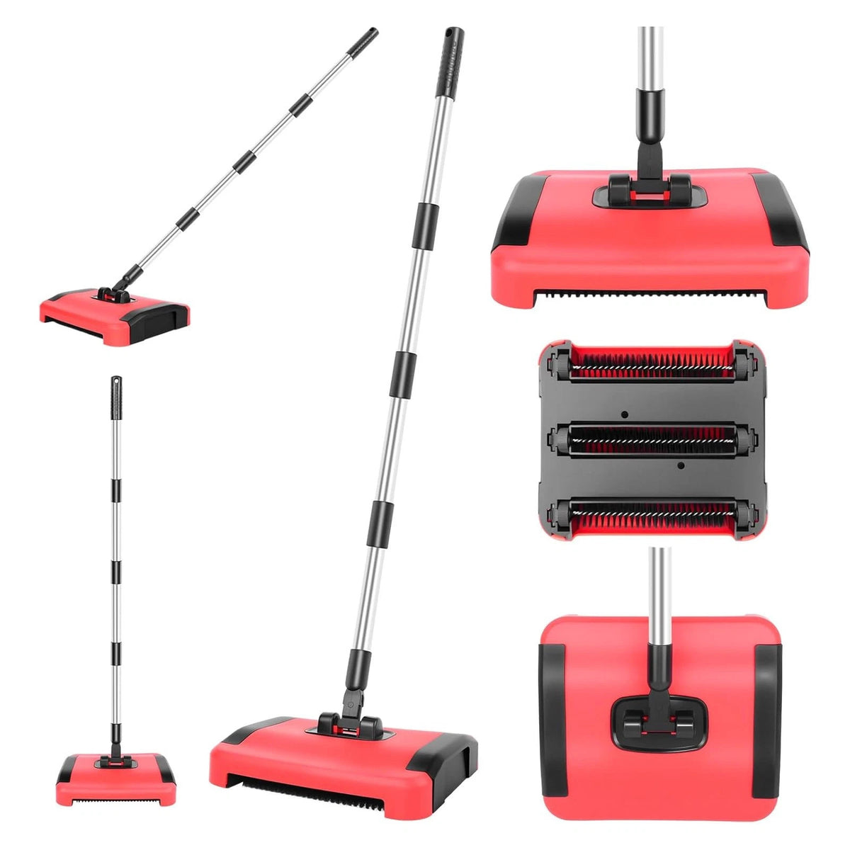 Manual Carpet Sweeper 180° Rotating, No Electricity, Quick Clean Rugs Hardwood