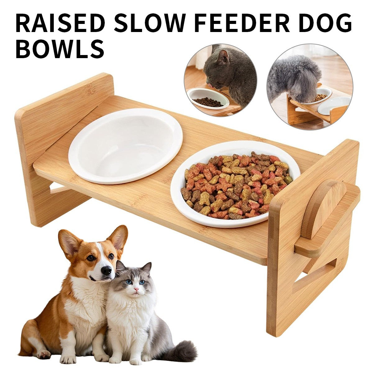 Adjustable Raised Pet Feeding Stand, Double Bowl Food Water Bowl for Dog Cat