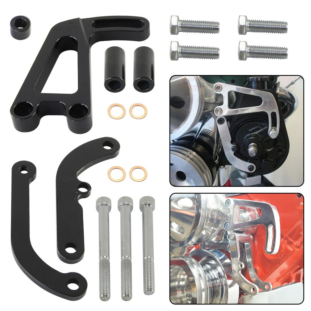Polished Aluminum SB Chevy LWP Power Steering Bracket SBC Long Water Pump 350