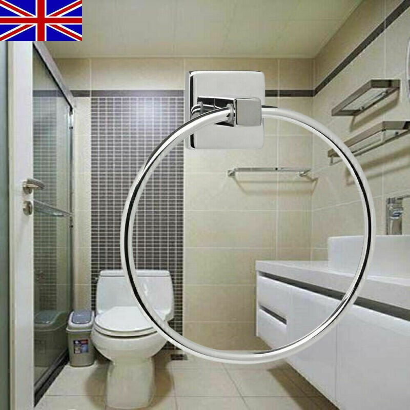 Polished Chrome Bathroom Toilet Roll Holder and Towel Ring Set Fittings