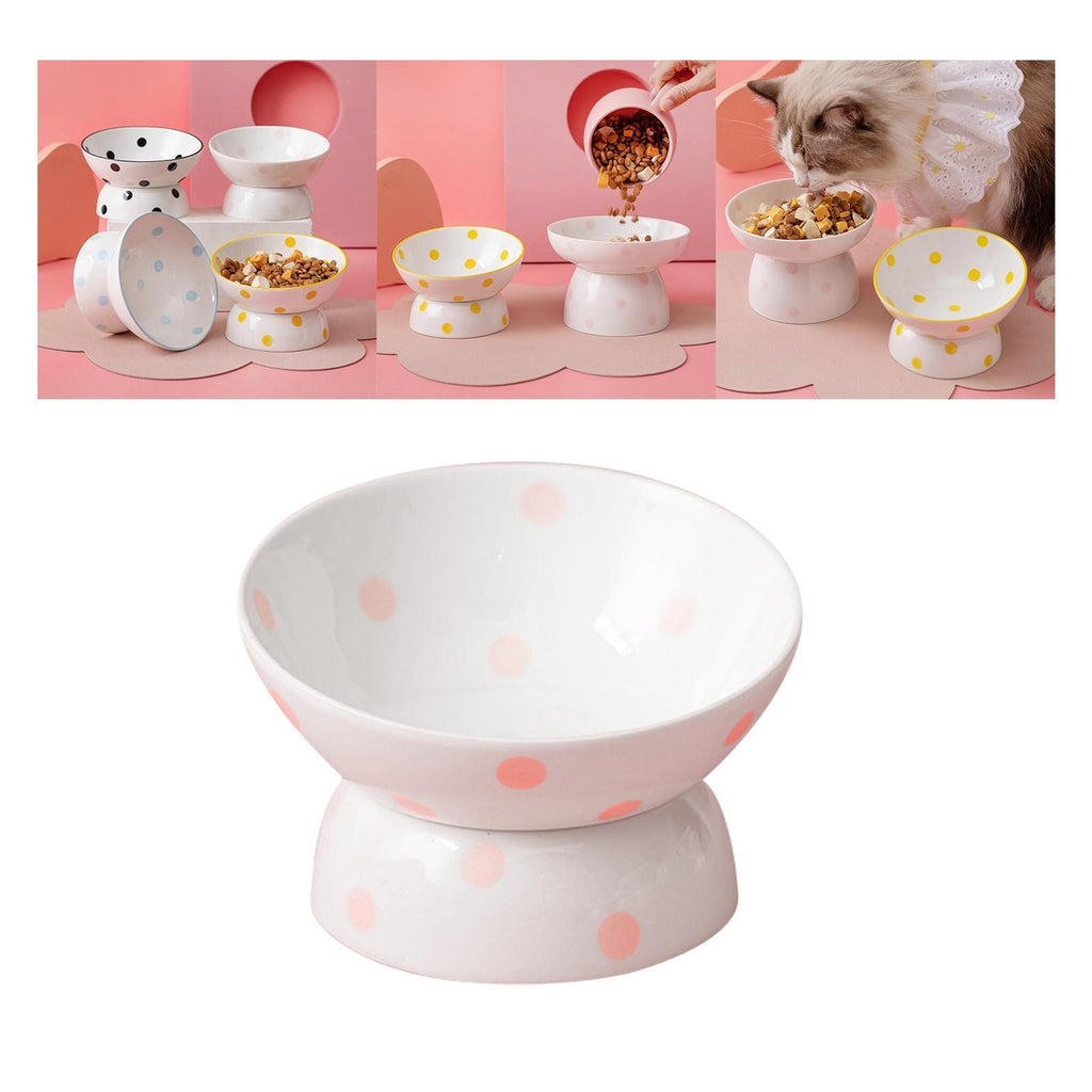 Ceramic Tilted Raised Cat Food Bowl Slant Porcelain Pet Cat Dish Snack Bowl