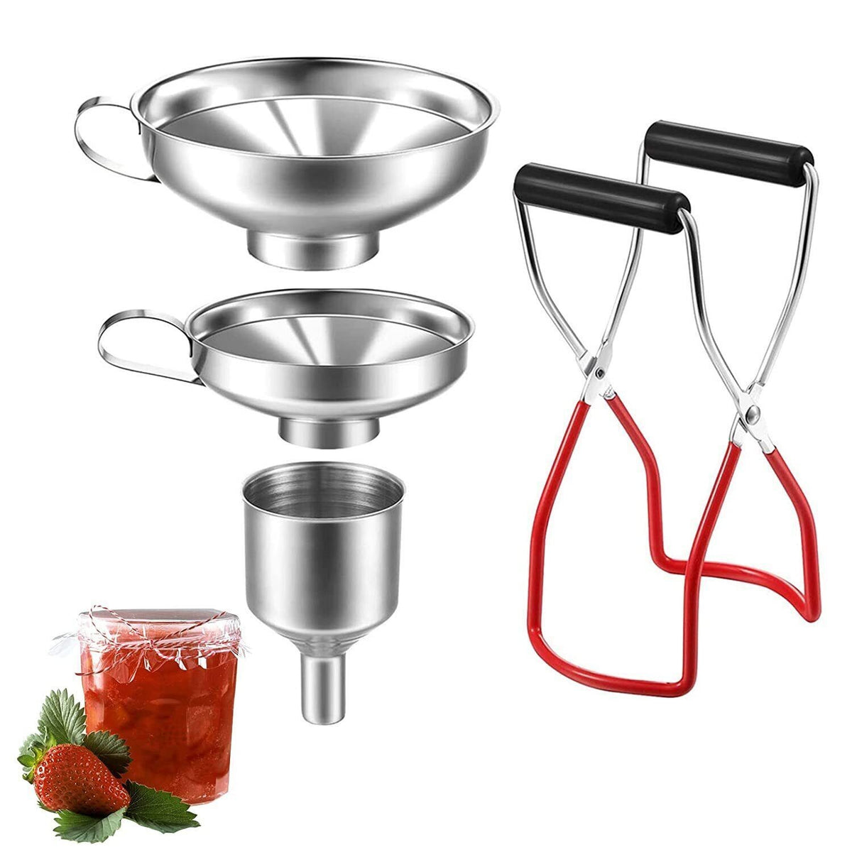Stainless Steel Funnel Can Lifting Tongs Set Canning Hoppers Filter Jar Lifter