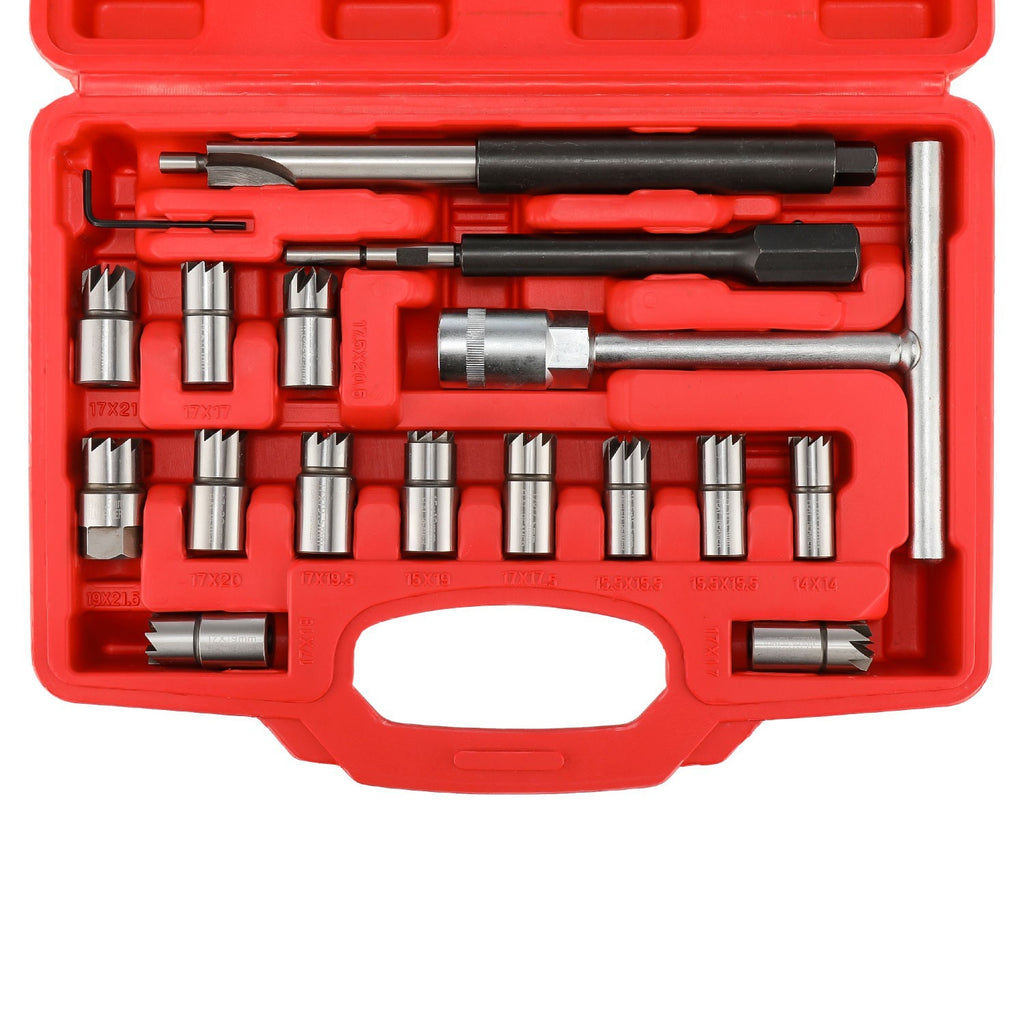 17pcs Professional Diesel Injector Seat Cutter Tool Cleaner Set Universal Kit