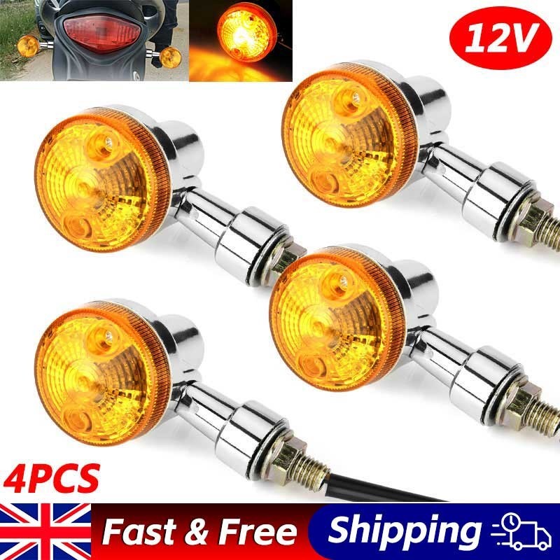4x Motorcycle Turn Signal Blinker Indicator Light Amber Chrome Bullet Bulbs 12V