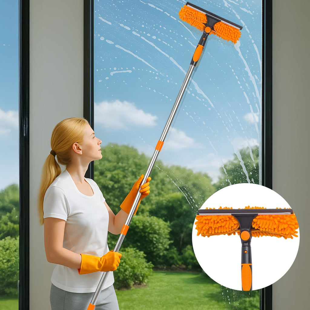 Extendable Telescopic Window Cleaner 2 in 1 Glass Washing Squeegee Tool