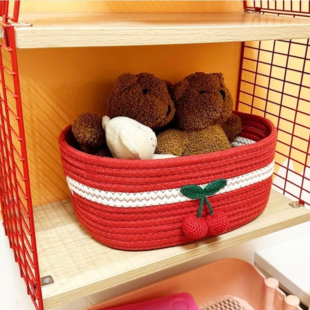 Woven Storage Basket Red Cherry Basket Snacks Gift Basket Desktop Organizer