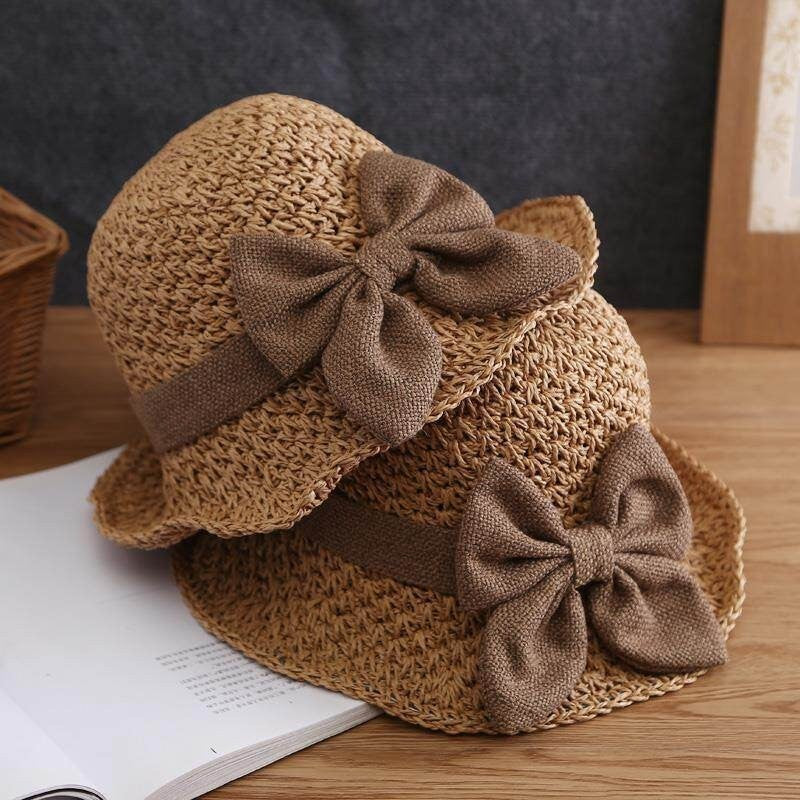 Elegant Woven Straw Sun Hat with Bow, Wide Brim Foldable & Breathable Sun Hat
