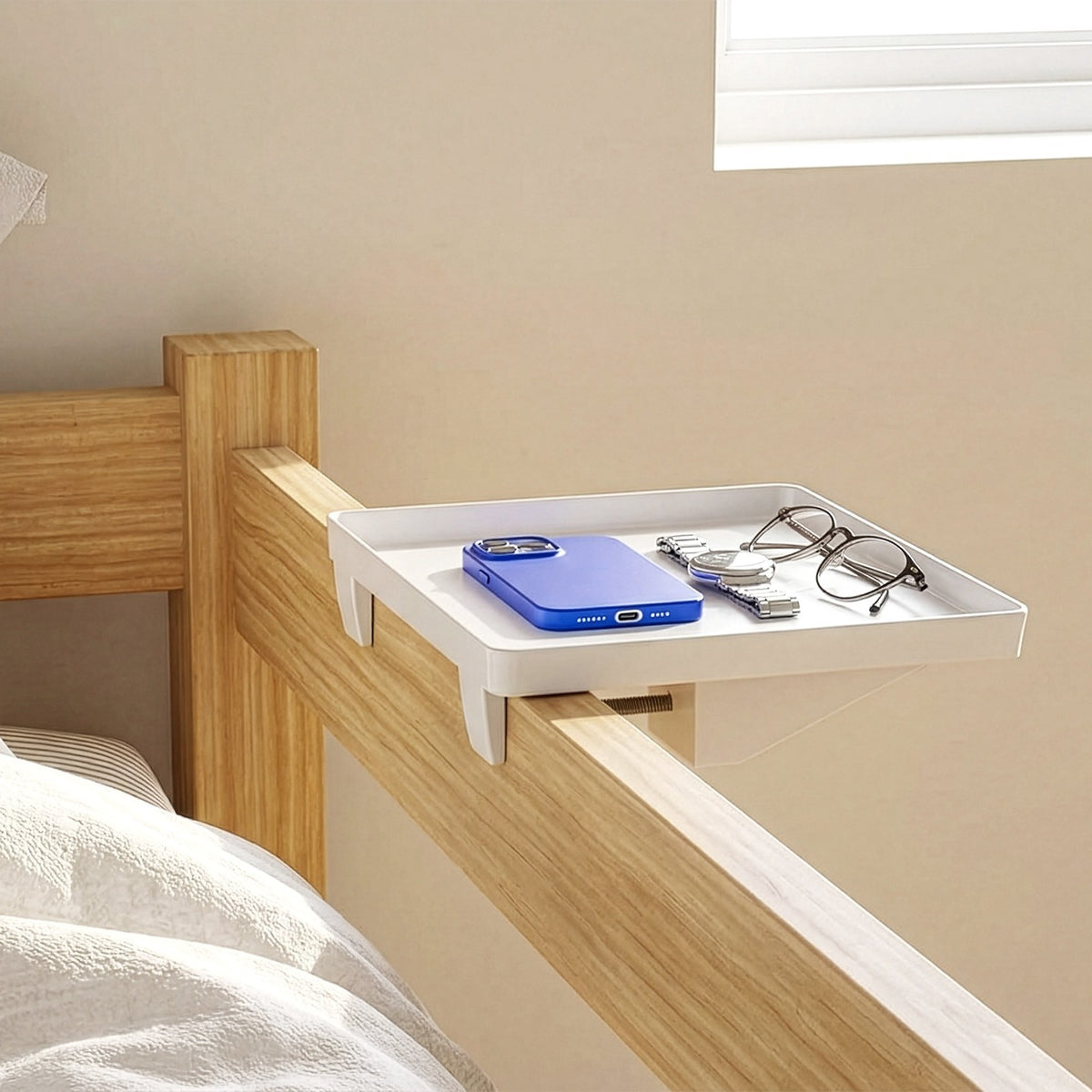Clip-On Bedside Shelf For Bunk Beds Black Space-Saving Nightstand Tray