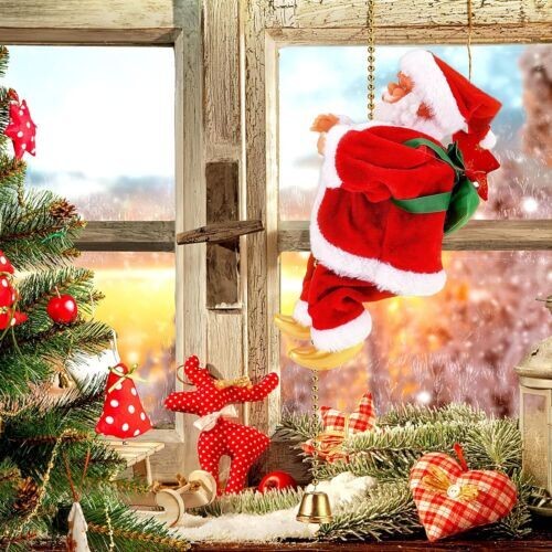 Christmas Electric Santa Claus Climbing Ladder Doll Music Xmas Music Decor Party