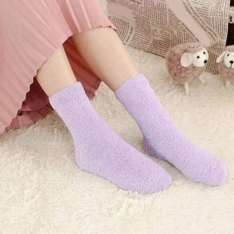 5 Pairs Women Soft Fluffy Cosy Bed Socks Warm Lounge Slipper Fleece Sock Winter