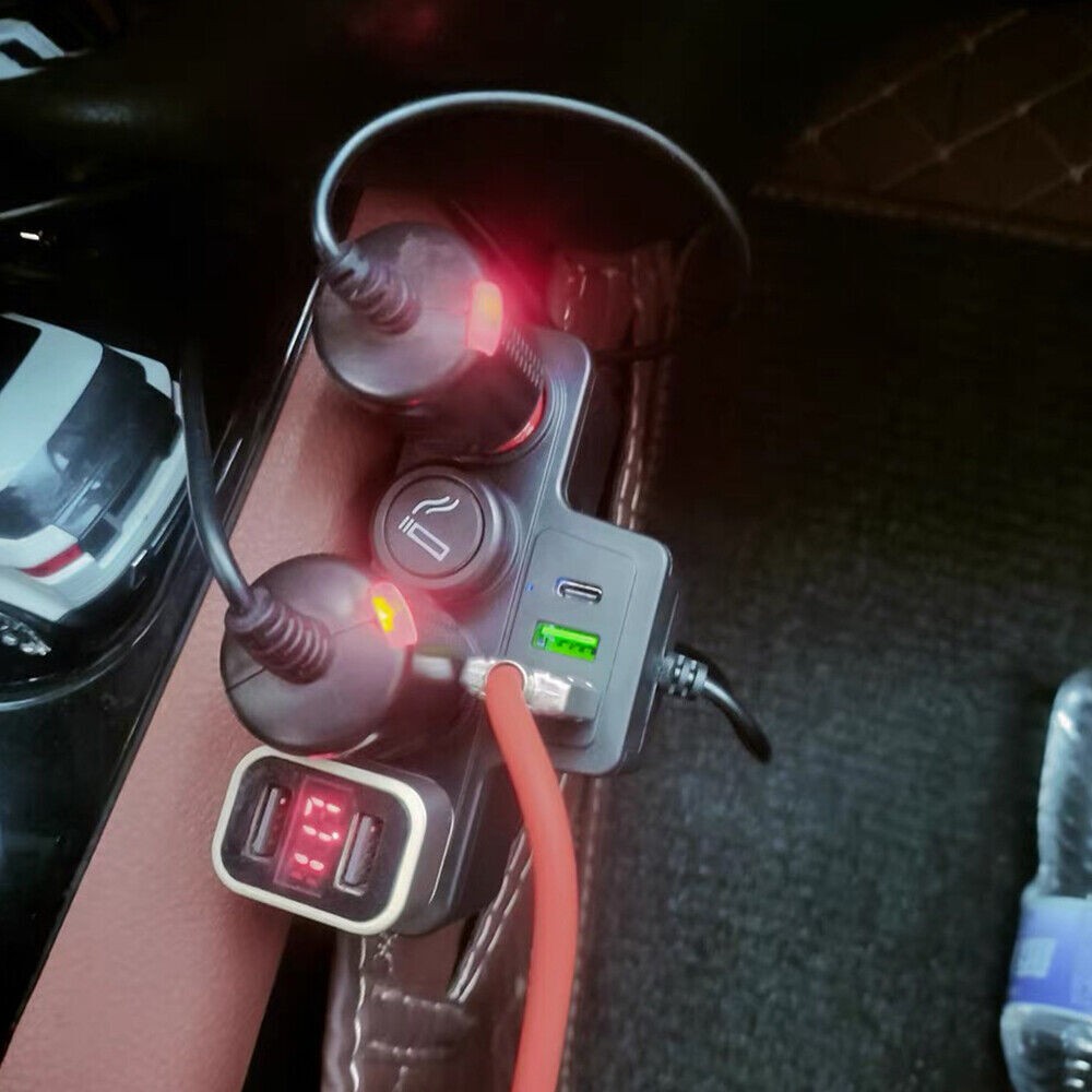 4 Way 12V 24V Multi Socket Car Cigarette Lighter Splitter USB Charger Adapter