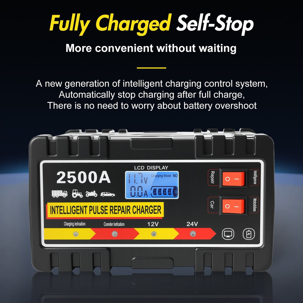 Heavy Duty 2500A Automatic 12/24V Car Battery Charger Pulse Trickle Repair