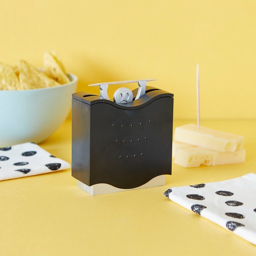 Toothpick Holder Portable Dispenser Black Plastic Metal Pick a Boo Box Container