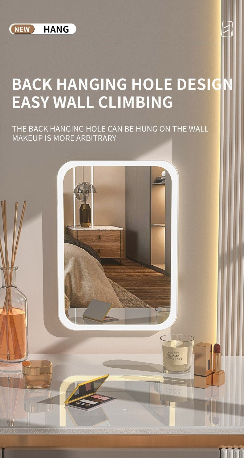 Rechargeable LED Makeup Mirror, 3 Color light, Touch Screen for Travel, Cosmeic