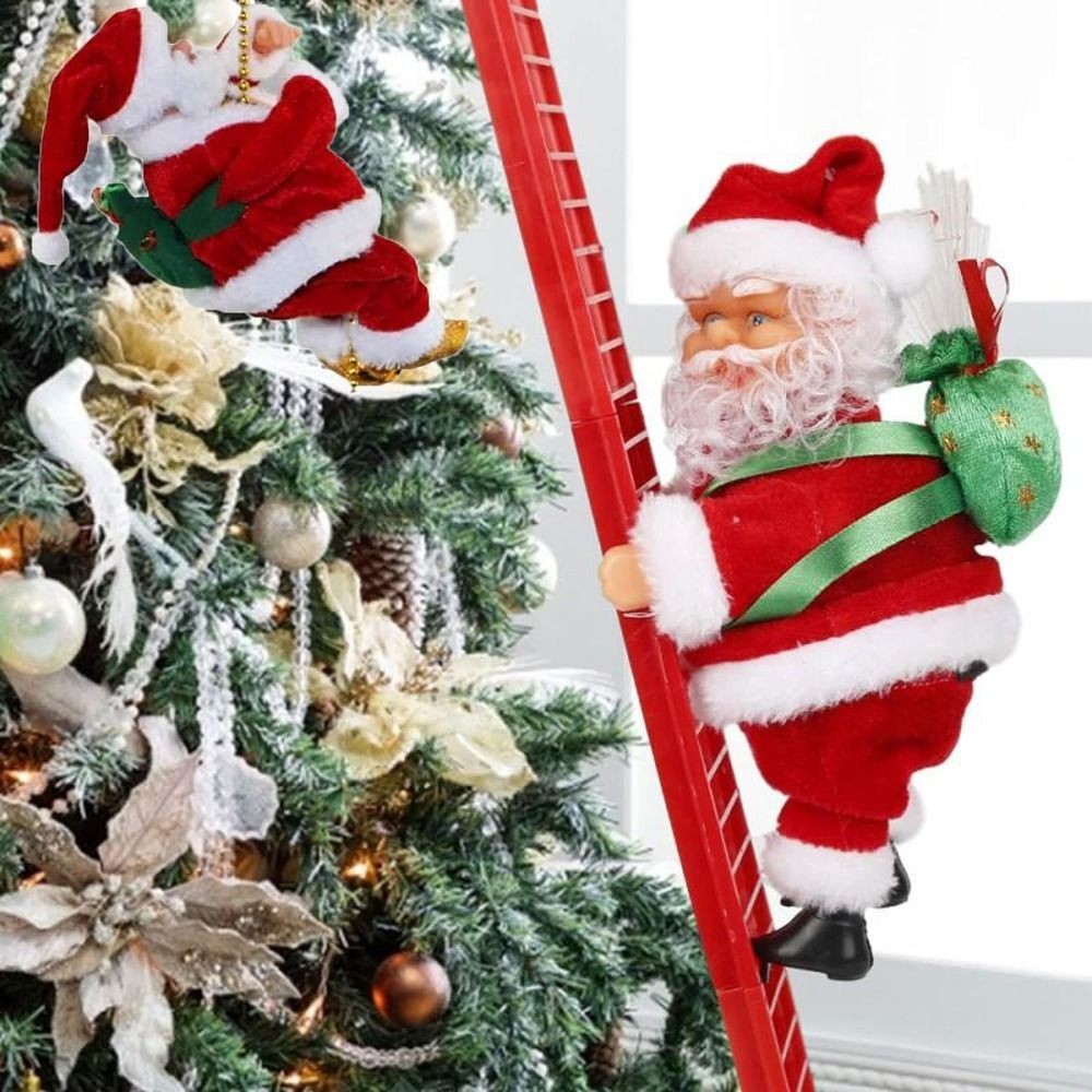 Christmas Electric Santa Claus Climbing Ladder Doll Music Xmas Music Decor Party