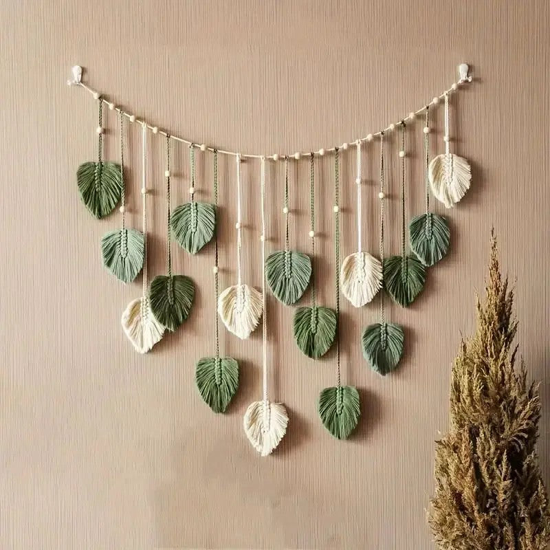 Leaf Feather Macrame Wall Hanging Boho Tapestry Bedroom Living Room Gift
