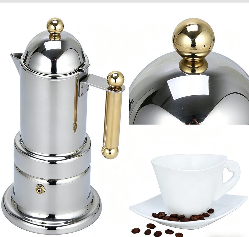 Stovetop Moka Pot - Steel 4Cup Induction Espresso Coffee Maker