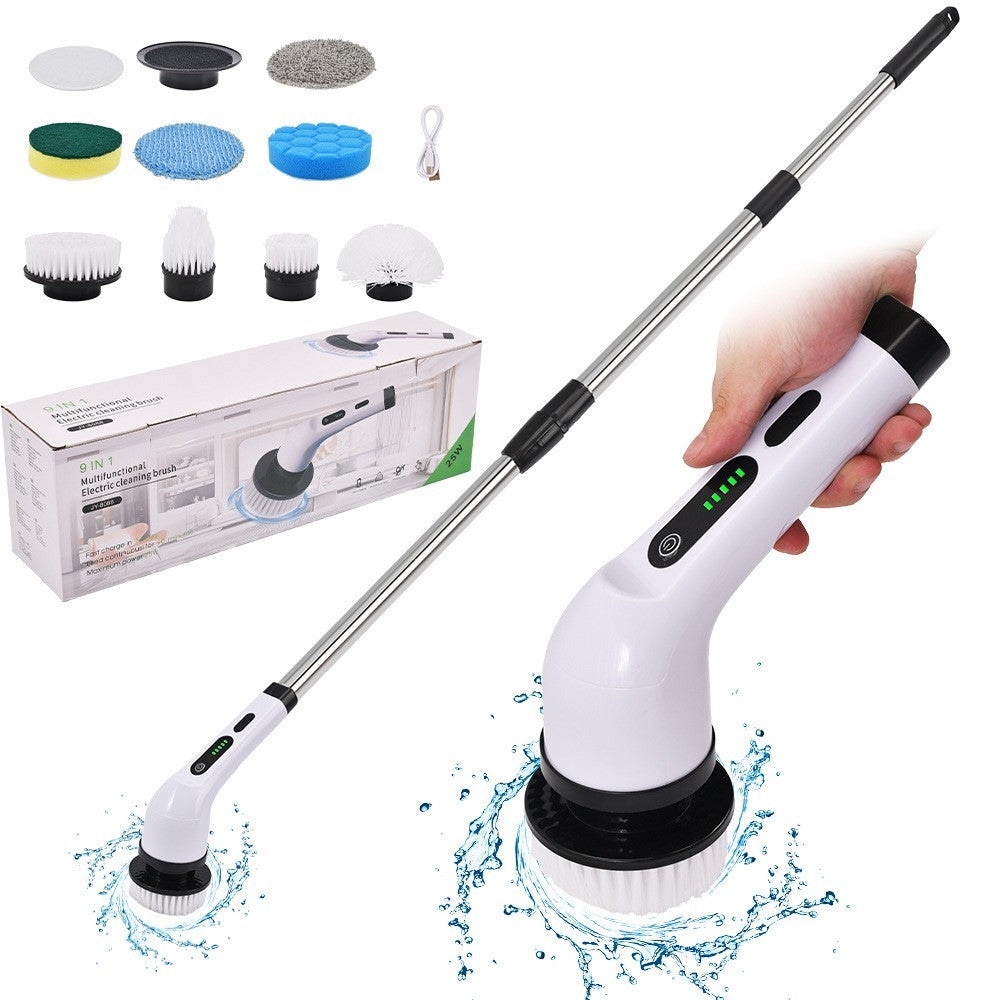 Electric Cordless Spin Scrubber Handheld Cleaning Brush Turbo Scrub Tool 9 in 1