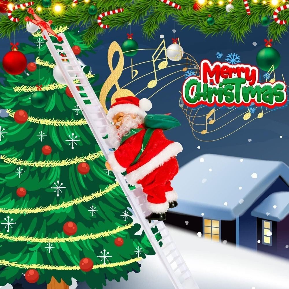 Christmas Electric Santa Claus Climbing Ladder Doll Music Xmas Music Decor Party