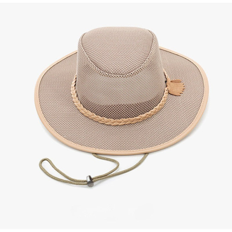 Men Mesh Cowboy Hat Cap Jazz Fedora Western Sun Wide Brim Summer Beach Retro Hat