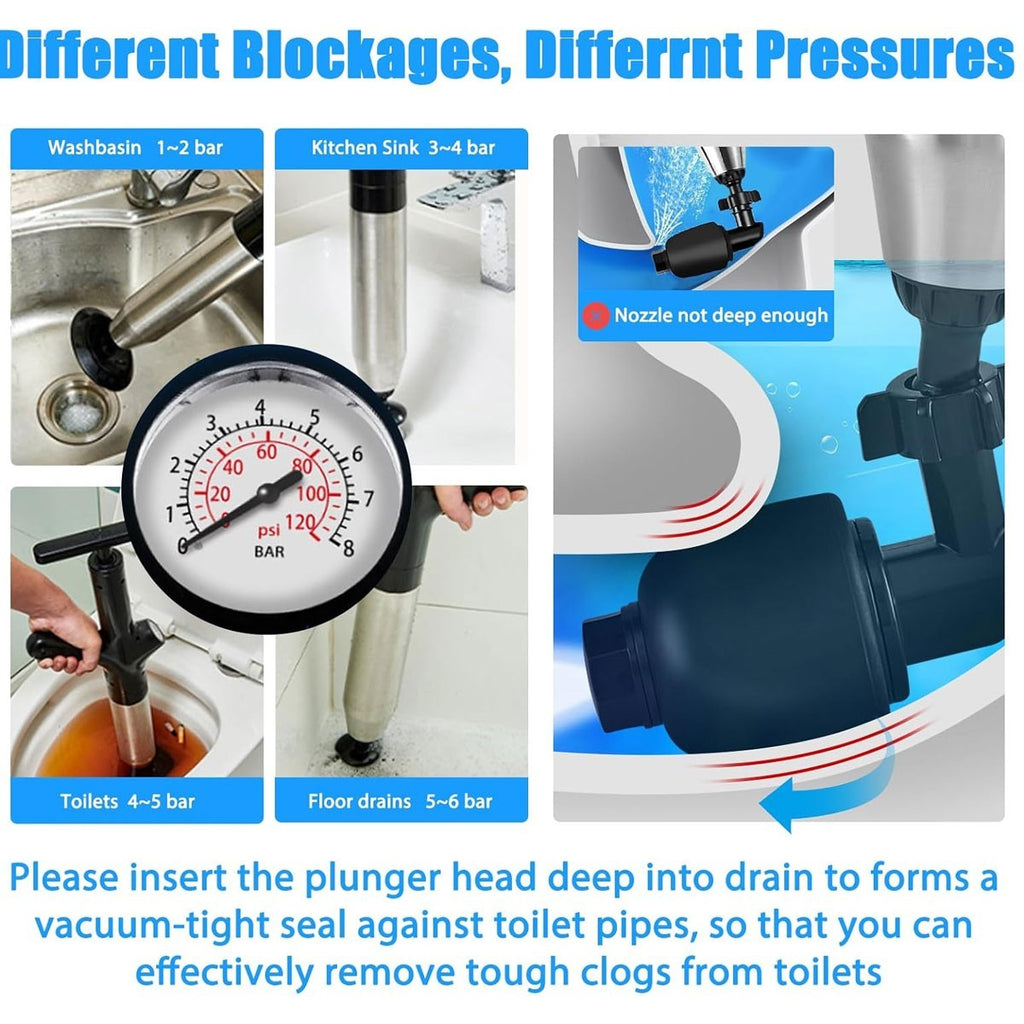 Stainless Steel Toilet Plunger Kit Drain Buster Drain Unblocker For Sink/Toilet