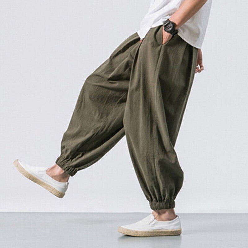 Men Summer Casual Harem Pants Elasticated Waist Bottoms Baggy Wide Leg Trousers