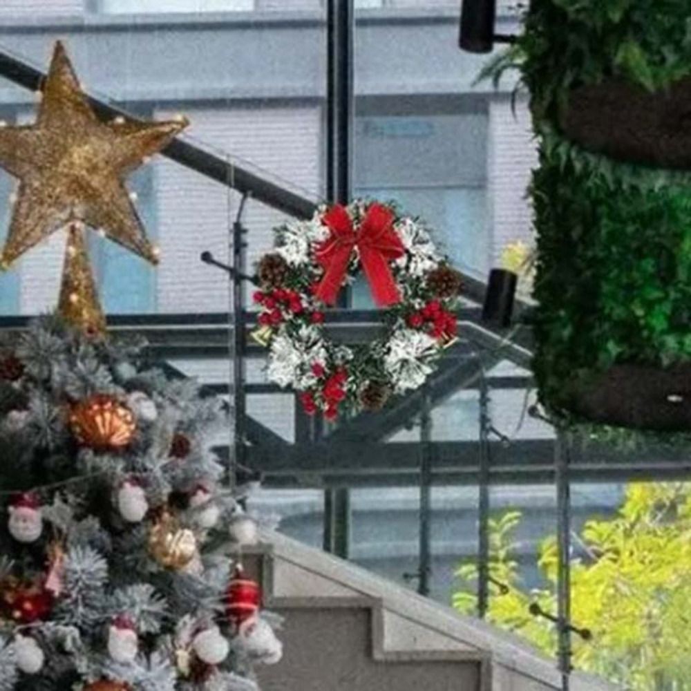 20/30/40cm Christmas Wreath W/ Bow Front Door Wreath Garland Xmas Hanging Decor